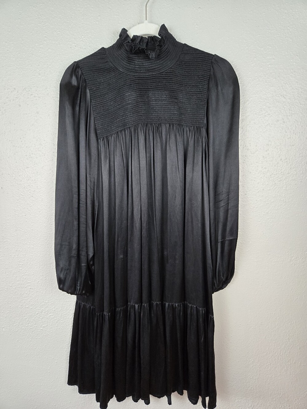 Rodebjer Black Satin Smocked Dress